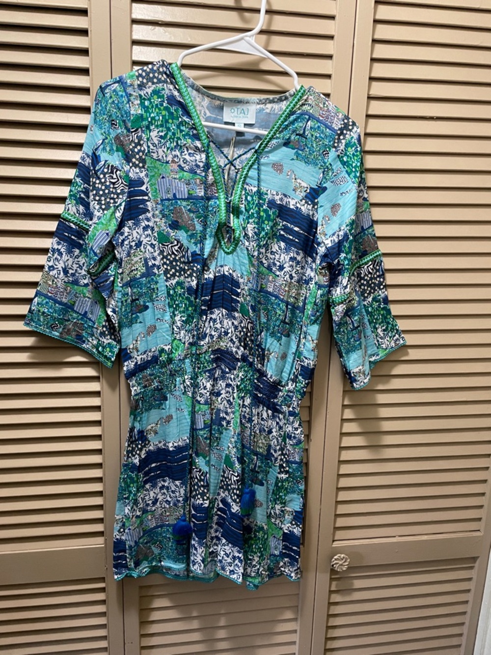 TAJ by Sabrina Crippa Blue & Green Printed Mini Dress